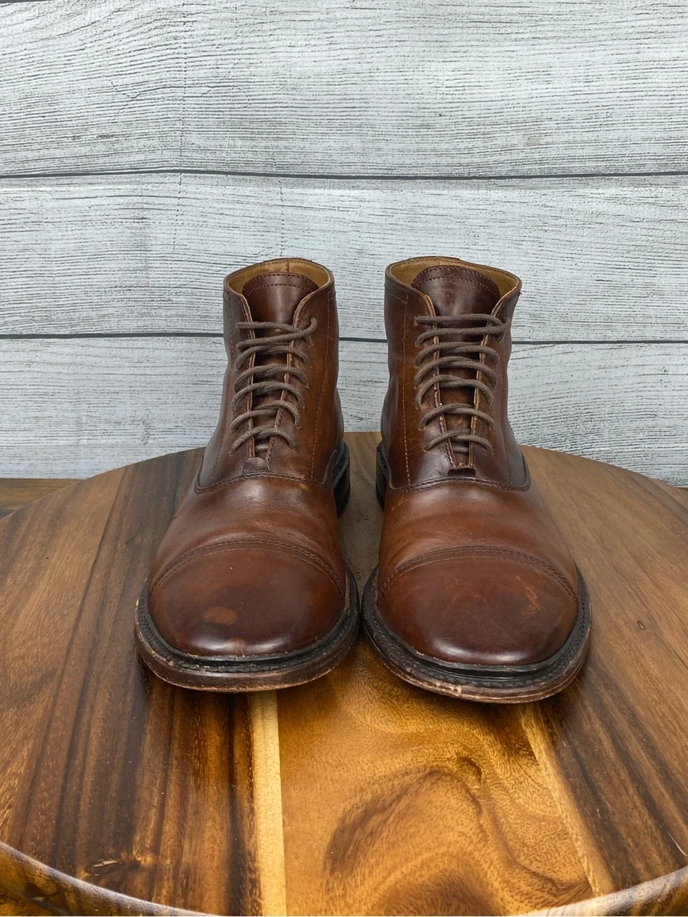 FRYE Paul Cap Toe Lace Up Cognac Brown Leather Boot Men’s Shoe Size 7 D